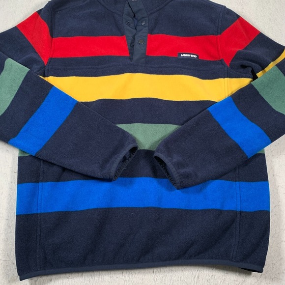 Lands End Sweater Mens Medium Blue 1/4 Zip Mock Neck Casual Pullover - Picture 3 of 11